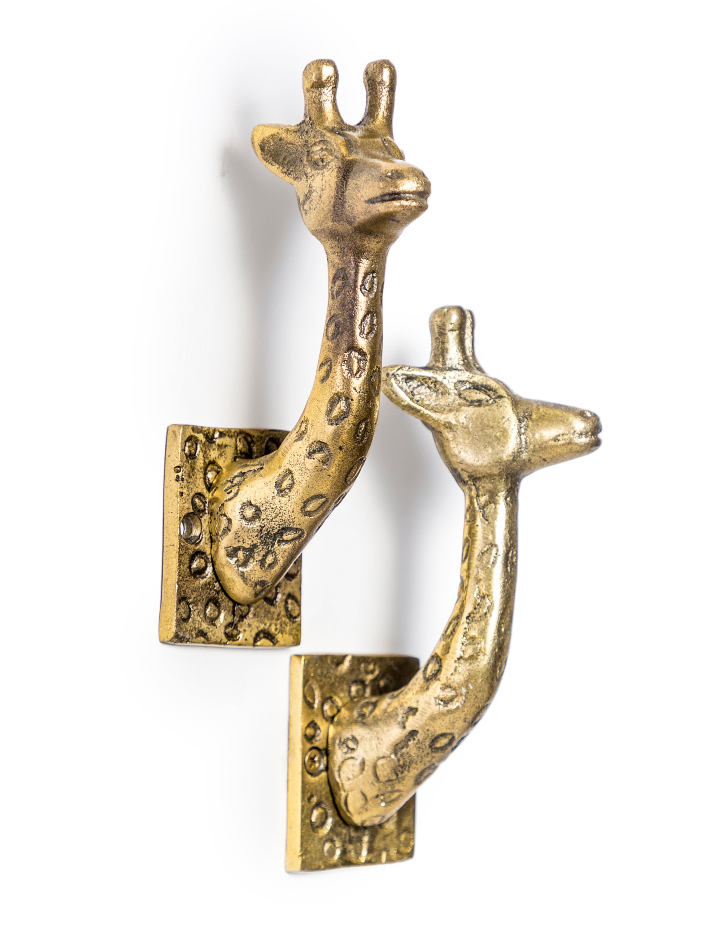Set of 2 Antique Gold Giraffe Curtain Holds/ Coat Hooks