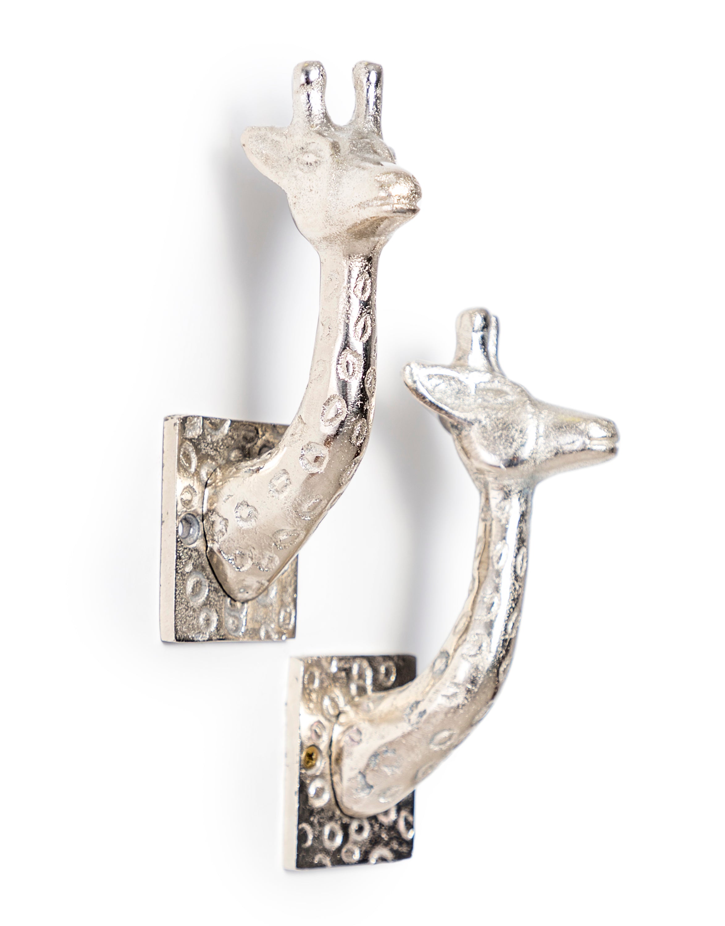 Set of 2 Raw Nickel Giraffe Curtain Holds/ Coat Hooks