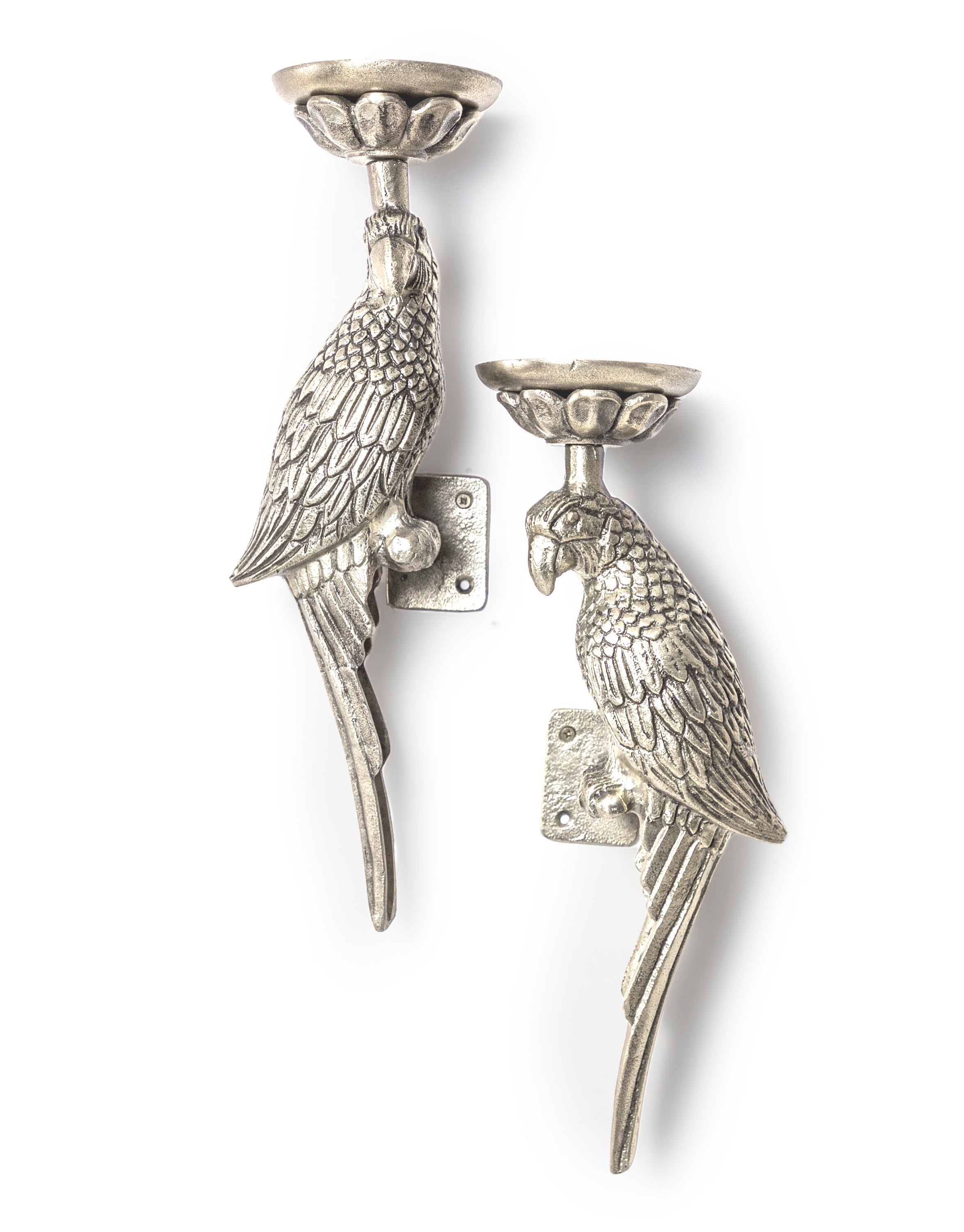 Large Antique Silver Parrot Wall Sconces