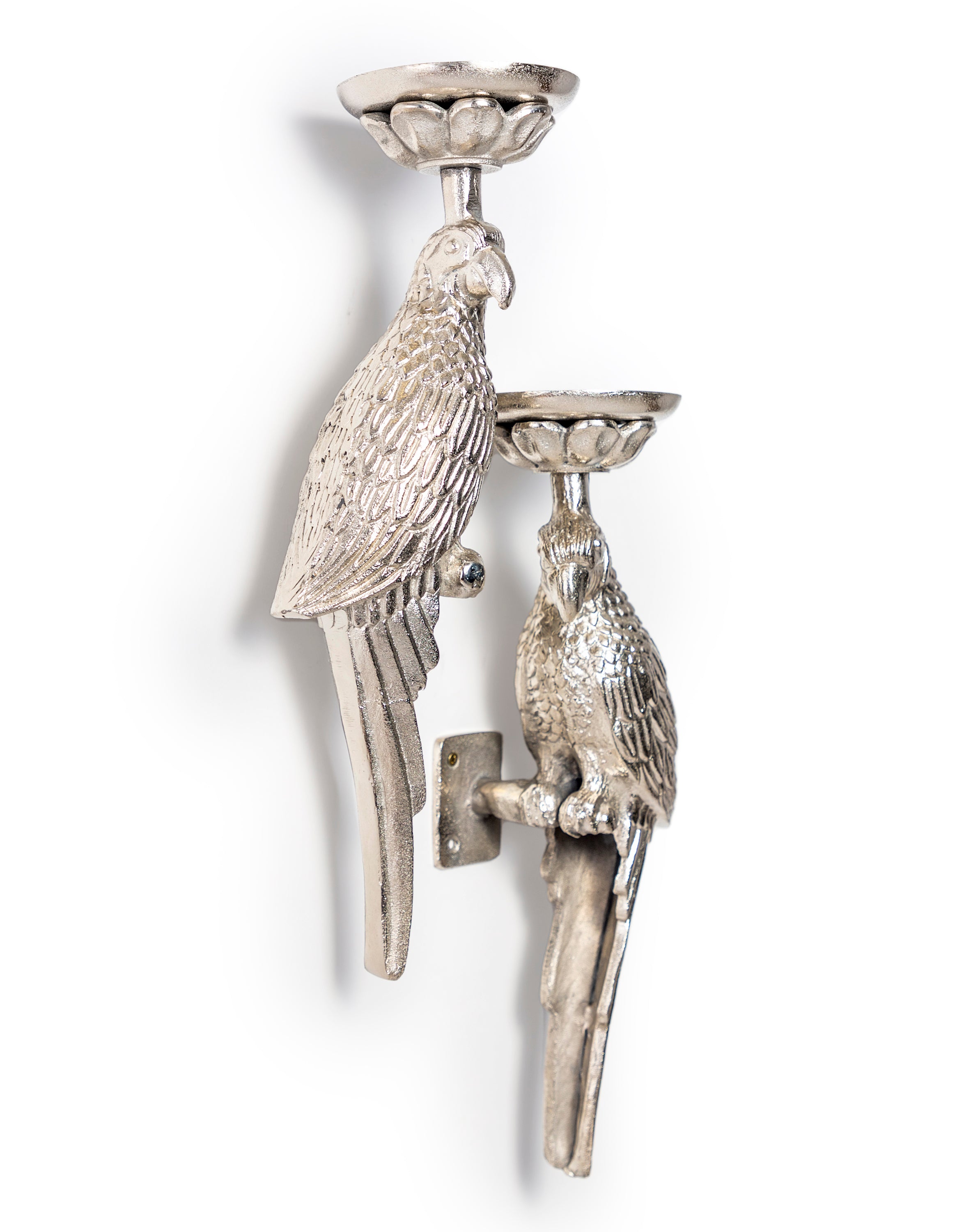Large Antique Silver Parrot Wall Sconces