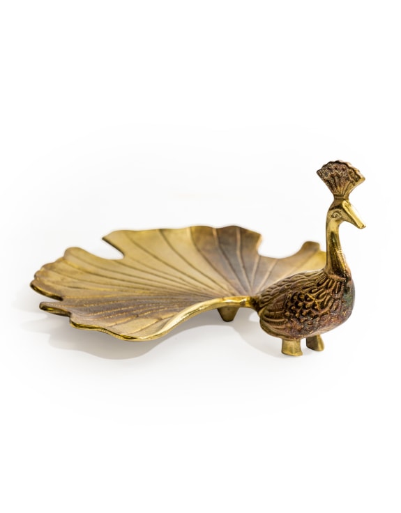 Antique Gold Peacock Trinket Dish