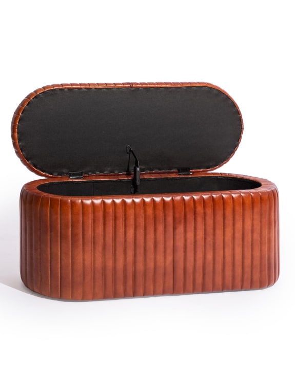 Industrial Vintage Ribbed Leather Storage Ottoman