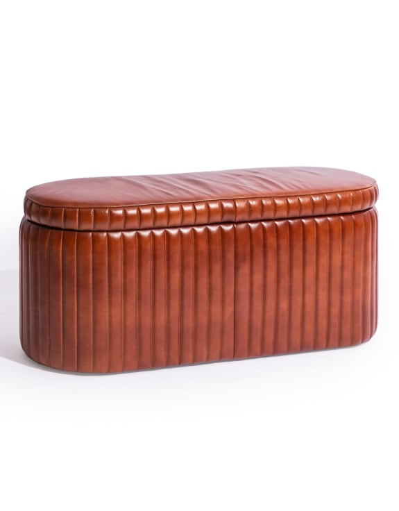 Brown leather ottoman with a lid 