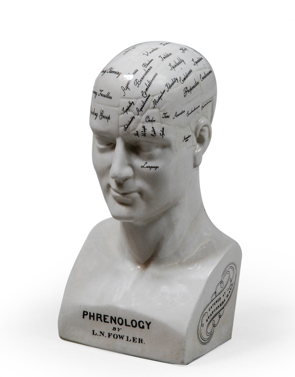 Large Antiqued Ceramic Phrenology Head