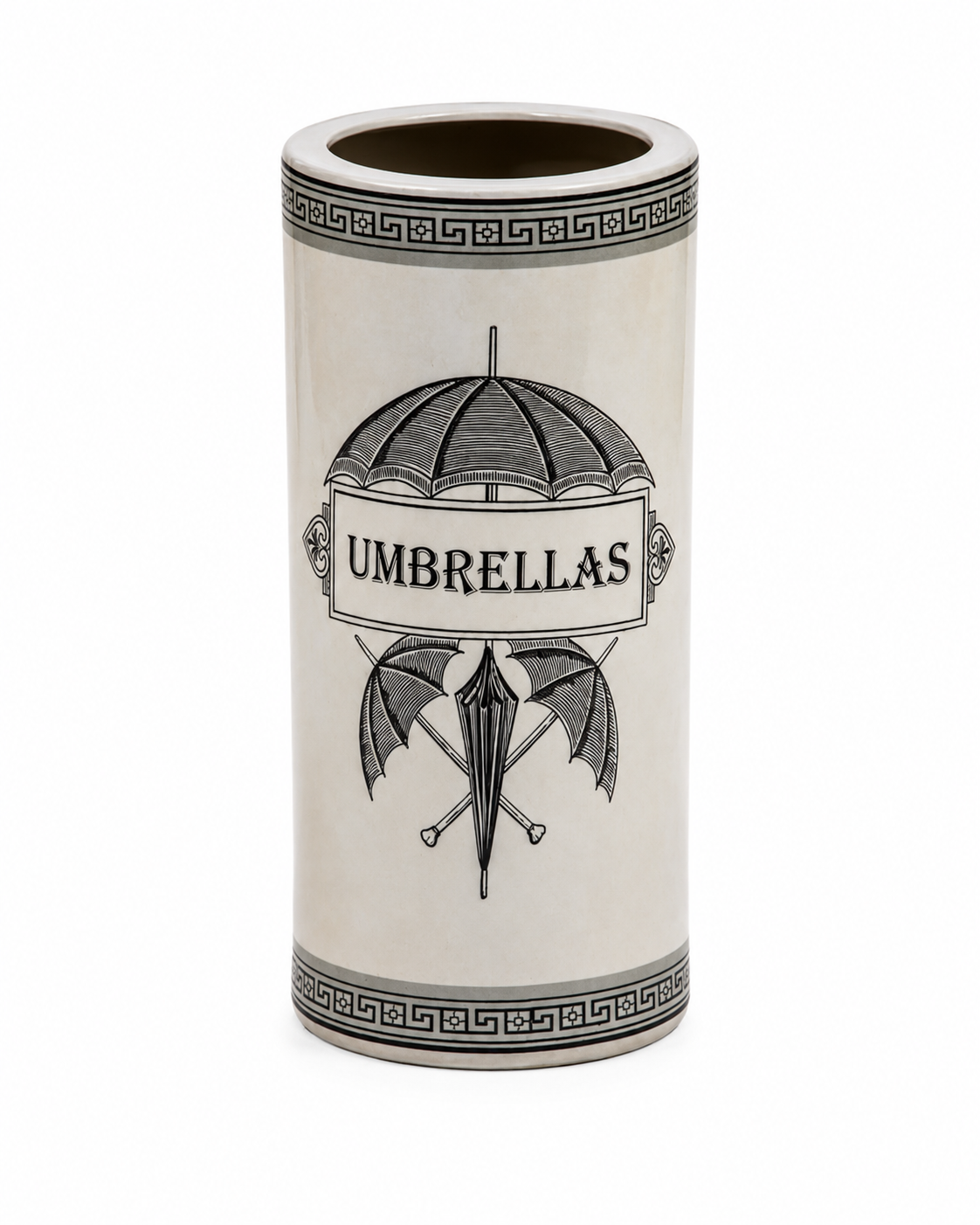 Umbrella stand with umbrella design and 'UMBRELLAS' text 