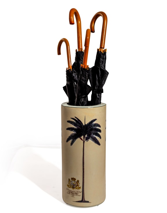 Ceramic Lithograph Palm Tree with Royal Seal Umbrella Stand