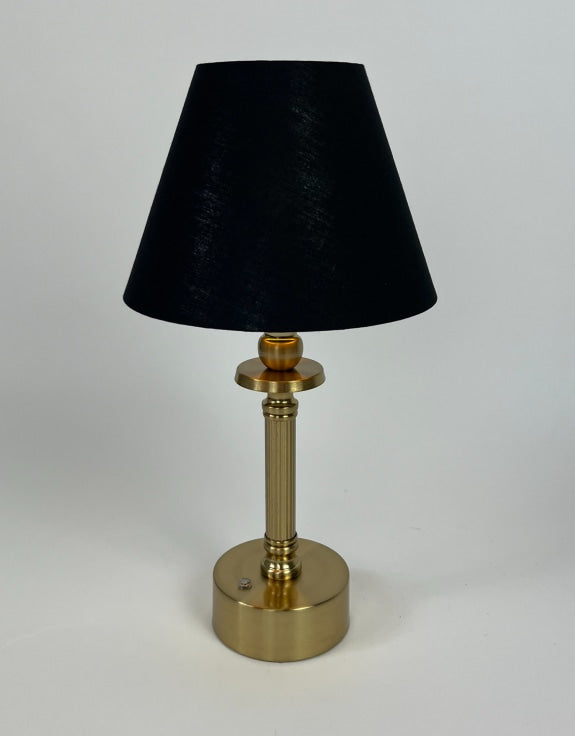 Brass Cordless Table Lamp with Black Shade
