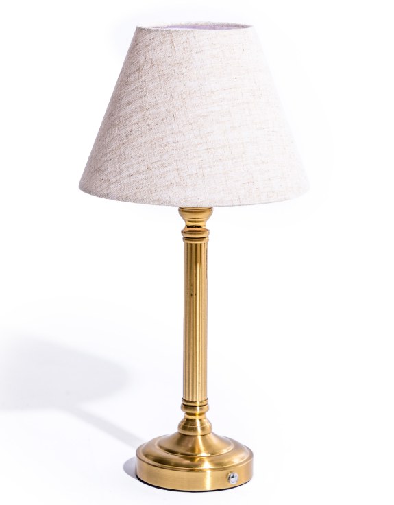 Ribbed Brass Rechargeable Table Lamp with Oatmeal Shade