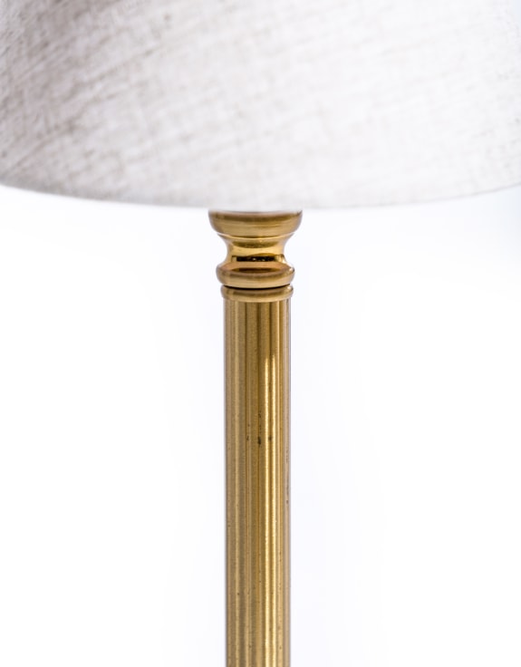 Ribbed Brass Rechargeable Table Lamp with Oatmeal Shade