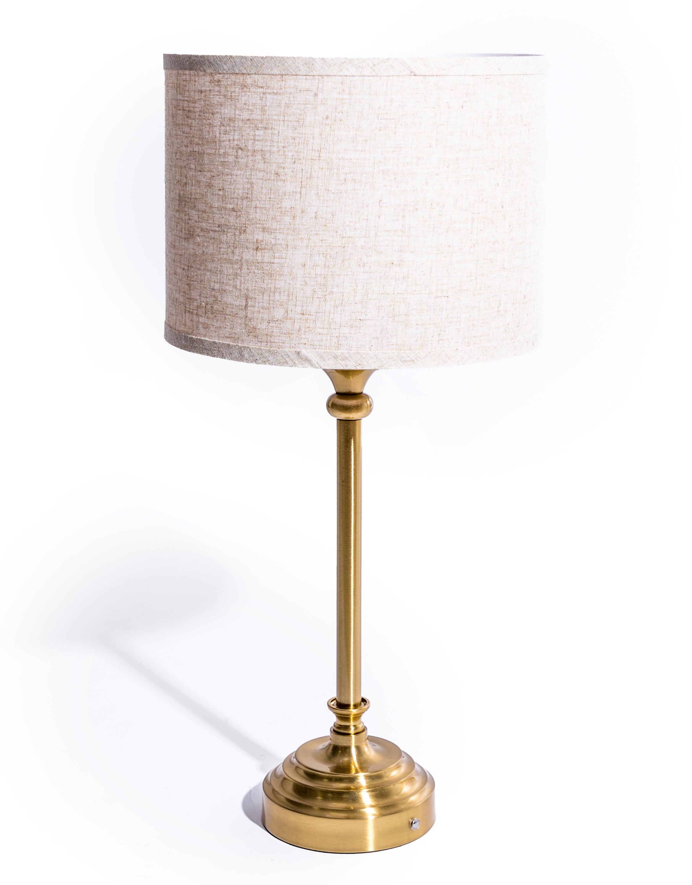 Large Classic Brass Rechargeable Table Lamp with Oatmeal Shade