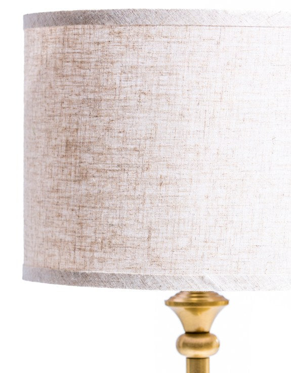 Large Classic Brass Rechargeable Table Lamp with Oatmeal Shade