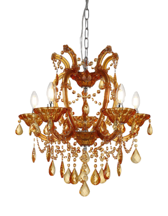 5 Branch Rose Amber Murano Chandelier