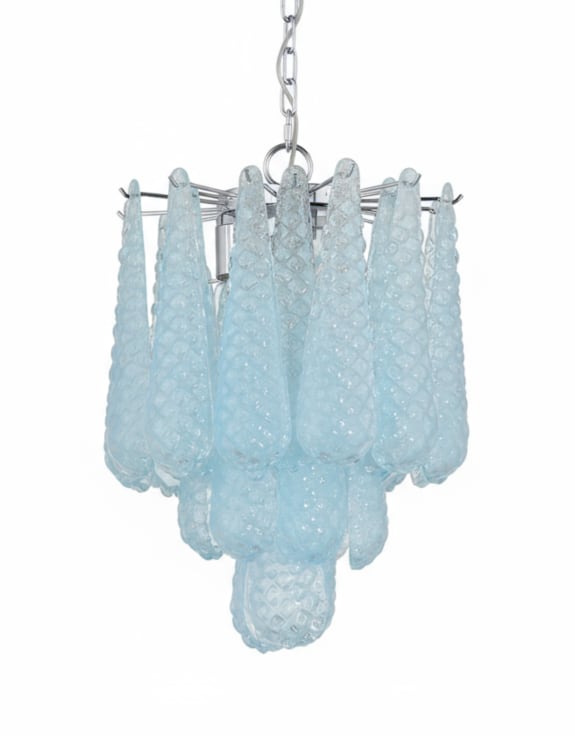 Chrome & Blue Bubbled Glass "Gicel" Chandelier