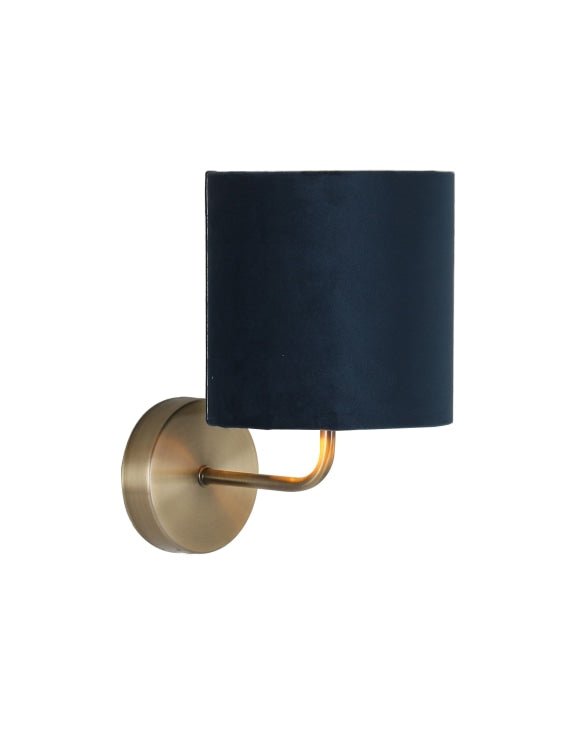 Brushed Brass Wall Lamp with Navy Velvet Shade