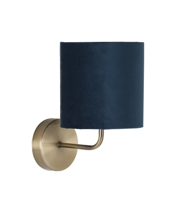 Brushed Brass Wall Lamp with Navy Velvet Shade