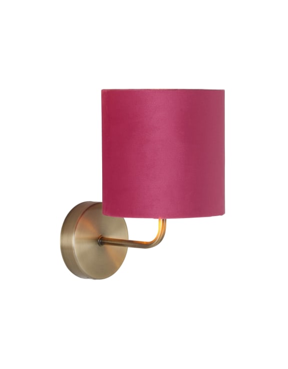Brushed Brass Wall Lamp with Pink Velvet Shade