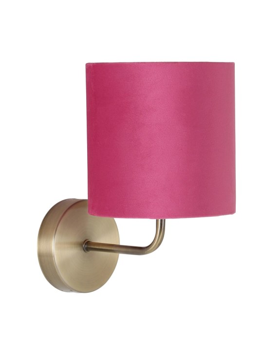 Brushed Brass Wall Lamp with Pink Velvet Shade