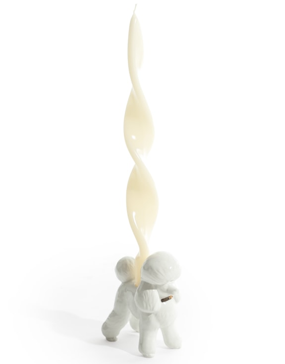 Set of 2 White Poodle Ceramic Candle Holders