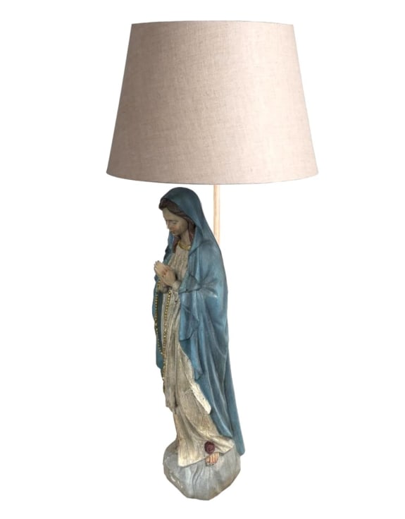 Antiqued Praying Maria Table Lamp w/ Oatmeal Shade