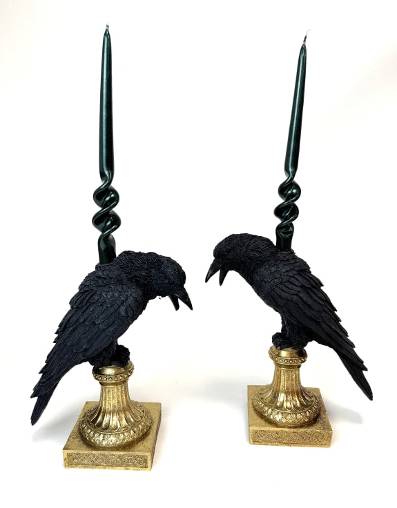 Pair of Raven Candle Holders on Ornate Gold Base