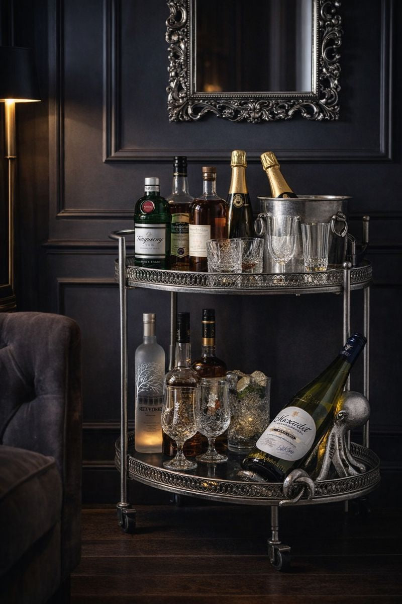 Antiqued Silver Metal Trolley