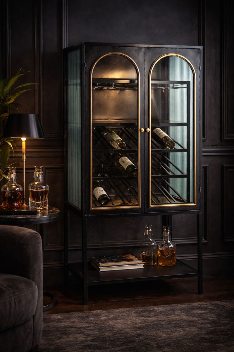 Black and Antique Gold "Orwell" Wine Storage Cabinet
