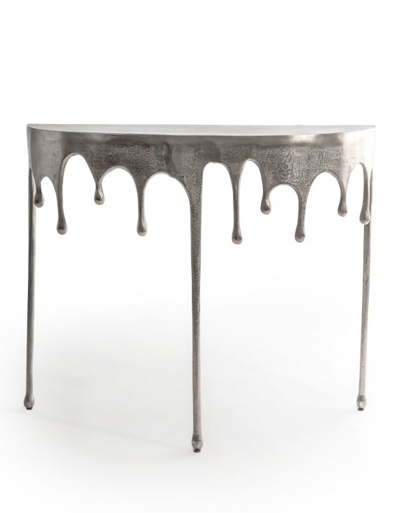 Raw Nickel 'Dali' Drip Oval Aluminium Console Table