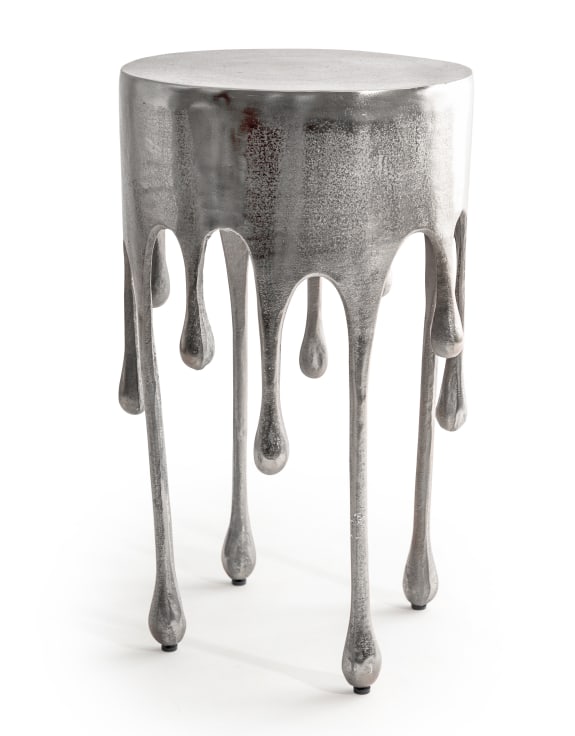 Raw Nickel 'Dali' Drip Round Aluminium Side Table