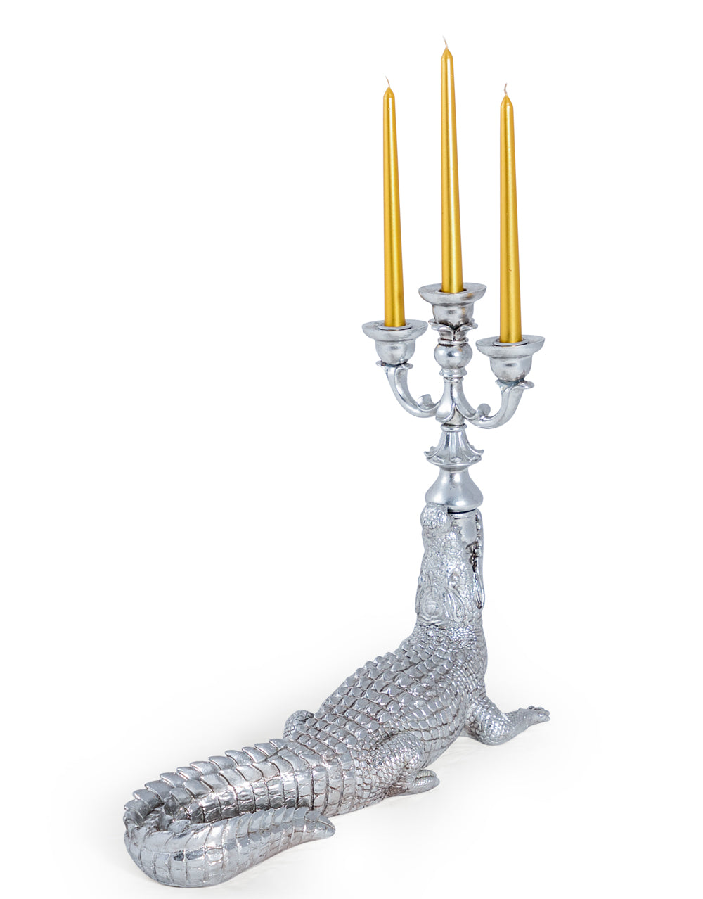 Large Silver Crocodile Table Candelabra
