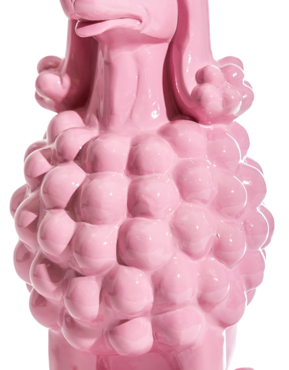 Sitting Pink Poodle Side Table with Glass Top