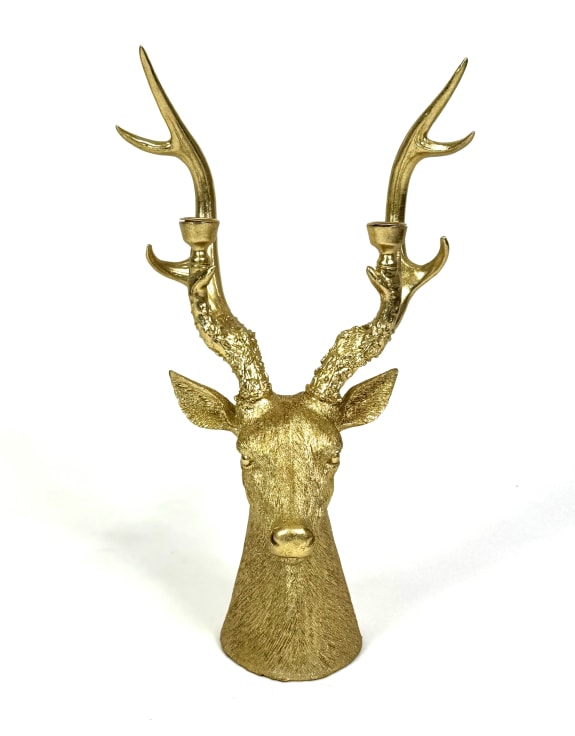 Gold Stag Head Candle Holder