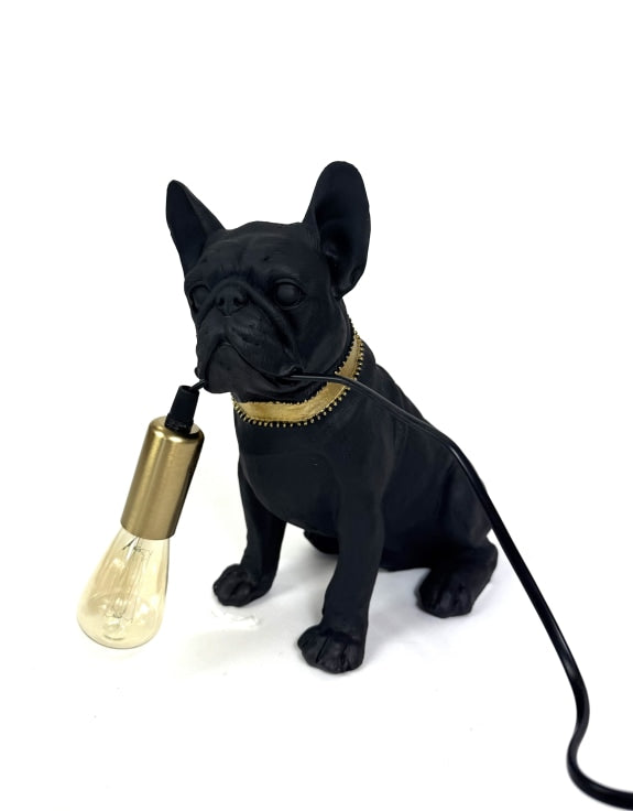 Matt Black & Gold Pug Table Lamp