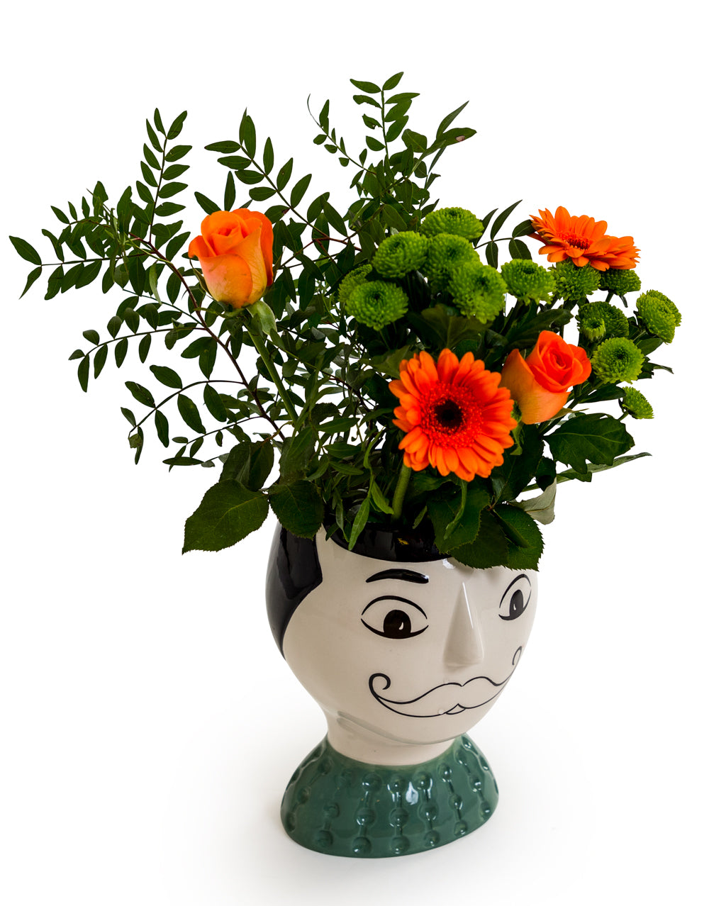 Ceramic Doodle Man's Face Vase with Moustache