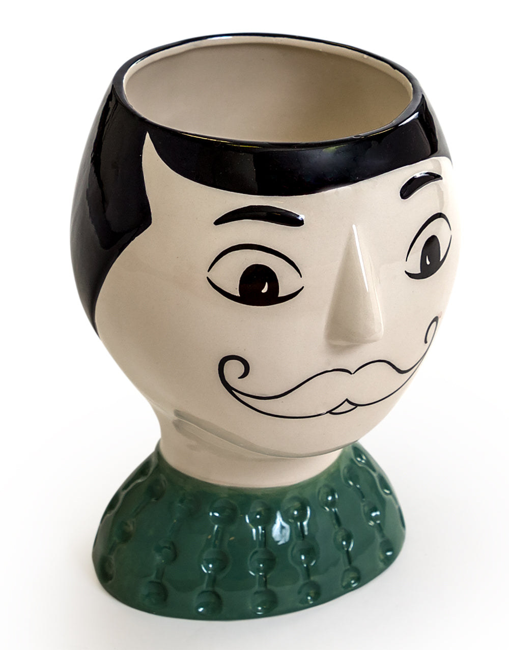 Ceramic Doodle Man's Face Vase with Moustache