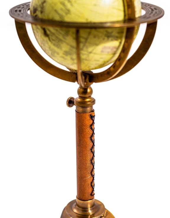 Large Antique Globe on Metal & Leather Stand