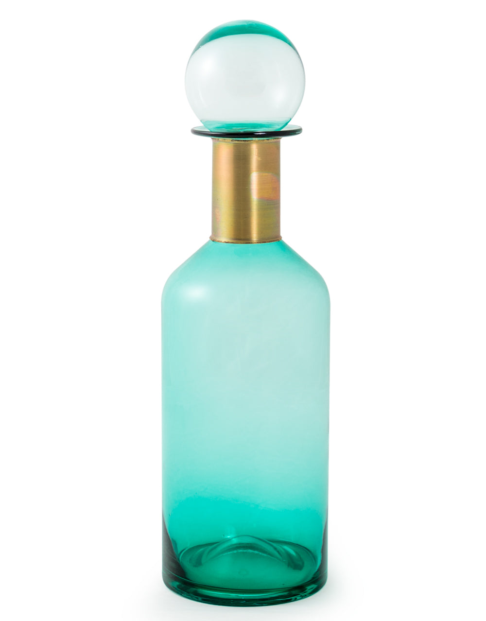 Tall Teal Glass Apothecary Bottle with Brass Neck