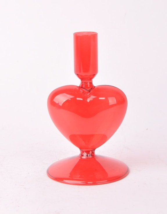 Red Glass Heart Candle Holder