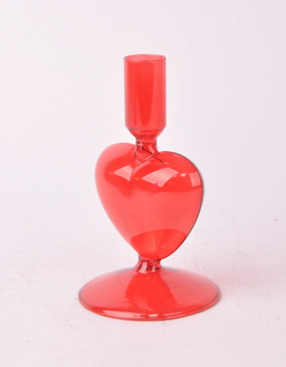 Red Glass Heart Candle Holder