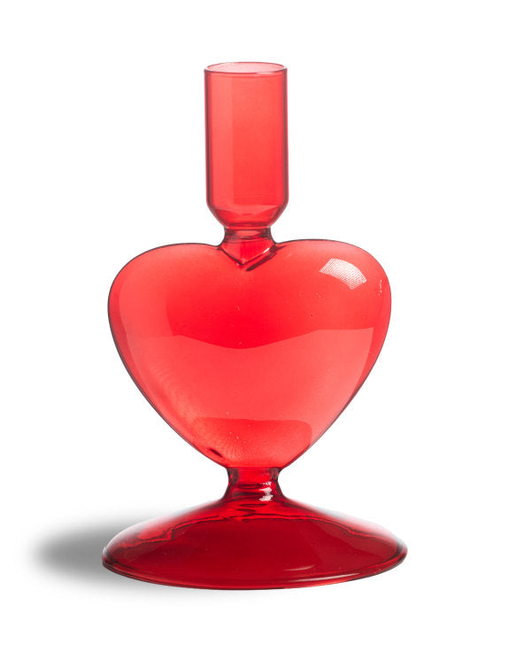 Red Glass Heart Candle Holder