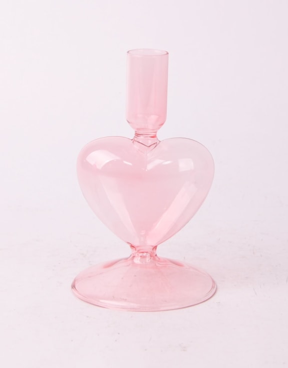 Pink Glass Heart Candle Holder