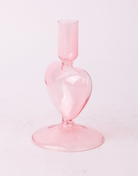 Pink Glass Heart Candle Holder