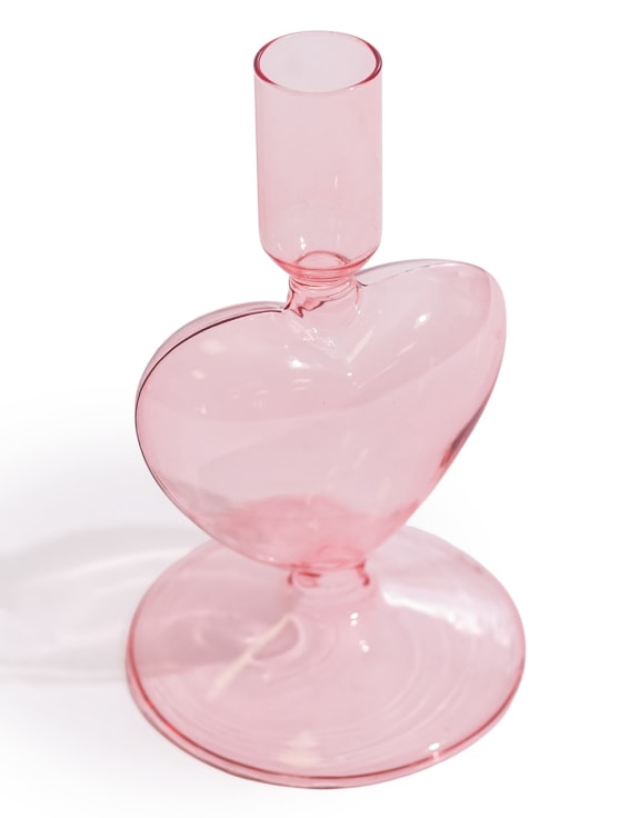 Pink Glass Heart Candle Holder