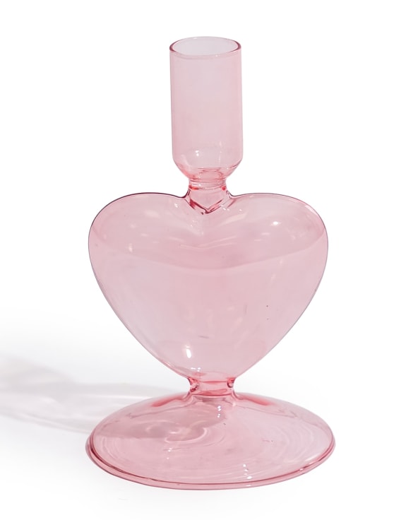 Pink Glass Heart Candle Holder