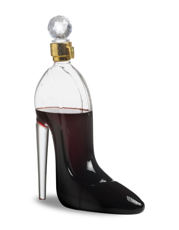 glass Wine decanter in the shape of a high heel.
