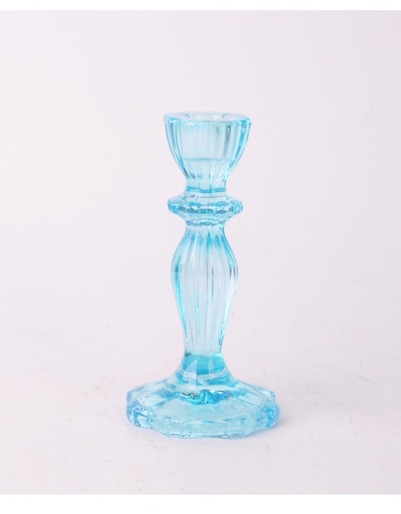Set of 6 Light Blue Classic Glass Candle Holders