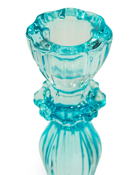 Set of 6 Light Blue Classic Glass Candle Holders