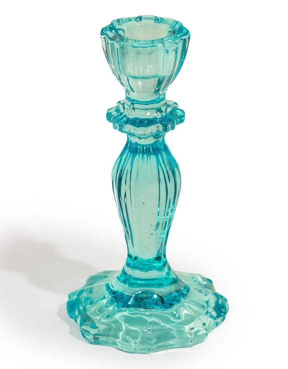 Set of 6 Light Blue Classic Glass Candle Holders