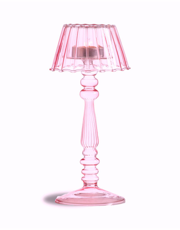 Light Pink Lamp-Style Glass Tealight Holder