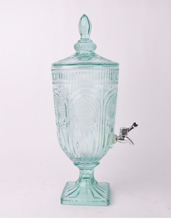 Teal Patterned Glass Drinks Server