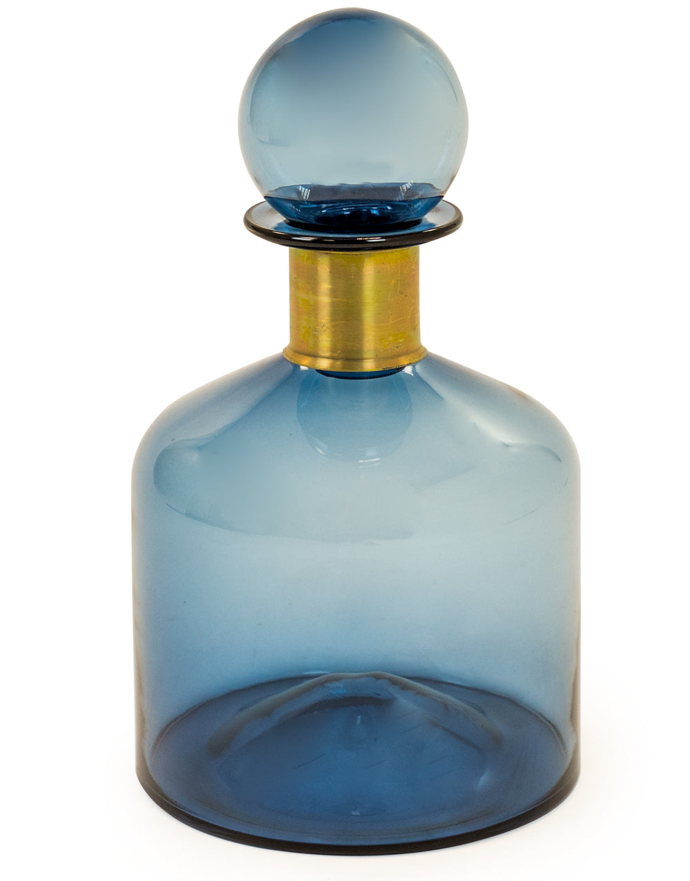 Large Blue Glass Apothecary Bottle with Brass Neck